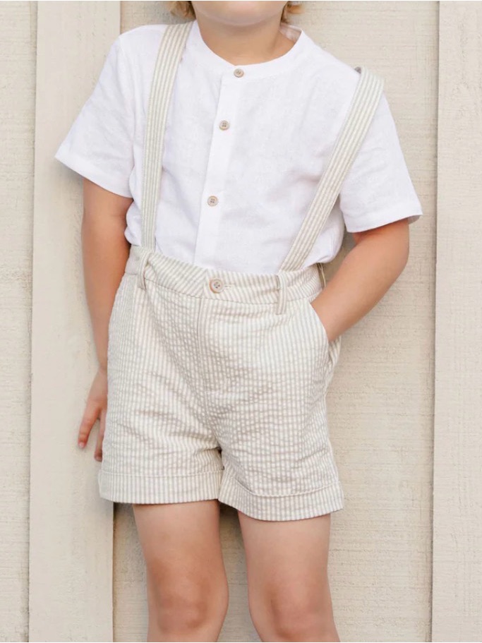 Noralee Sage Stripe Suspender Short + Shirt